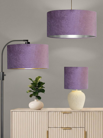 New luxury premium quality glamour lavender aubergine purple velvet fabric with brushed metallics lining lamp shade pendant light shade