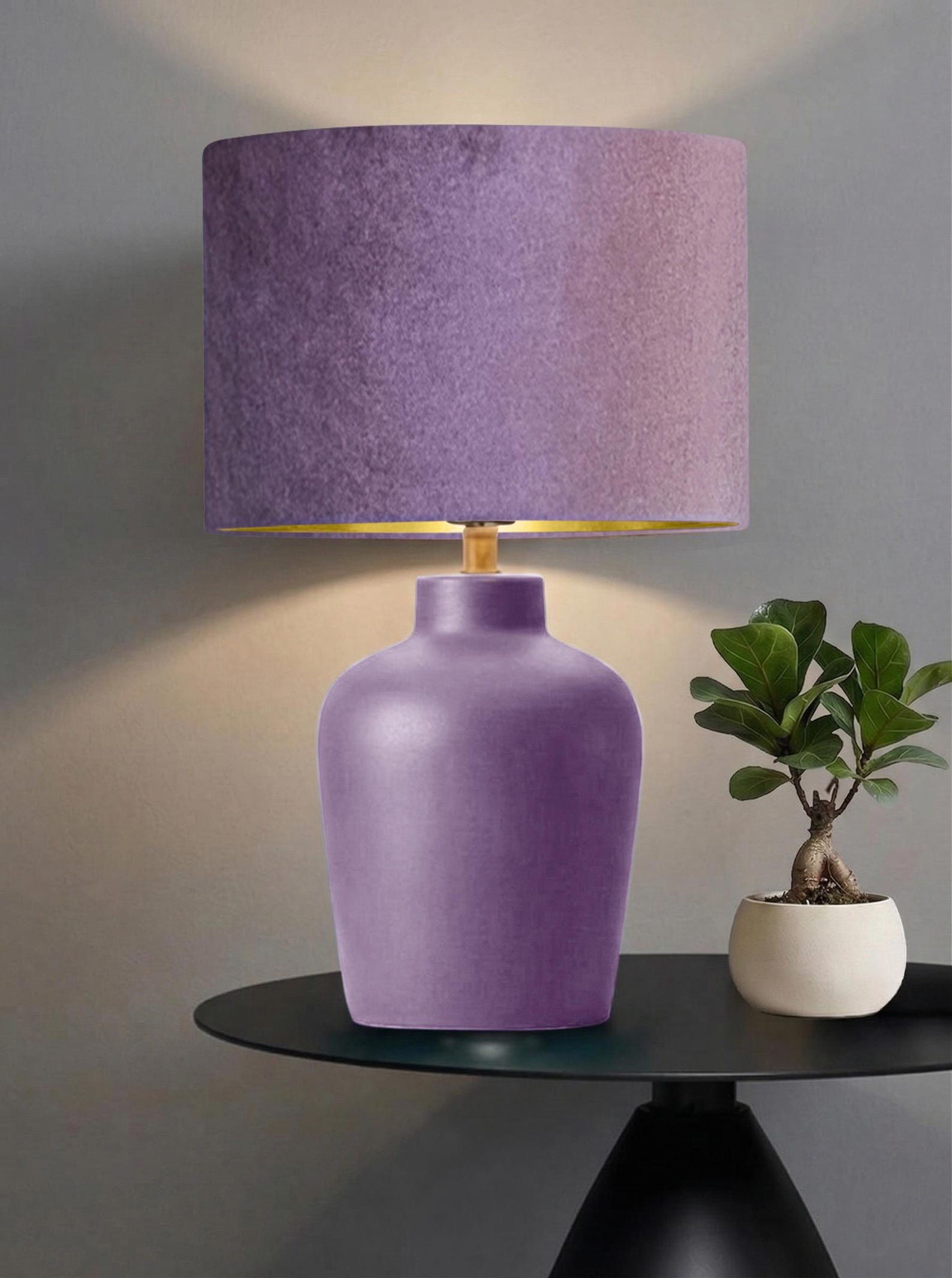 New luxury premium quality glamour lavender aubergine purple velvet fabric with brushed metallics lining lamp shade pendant light shade