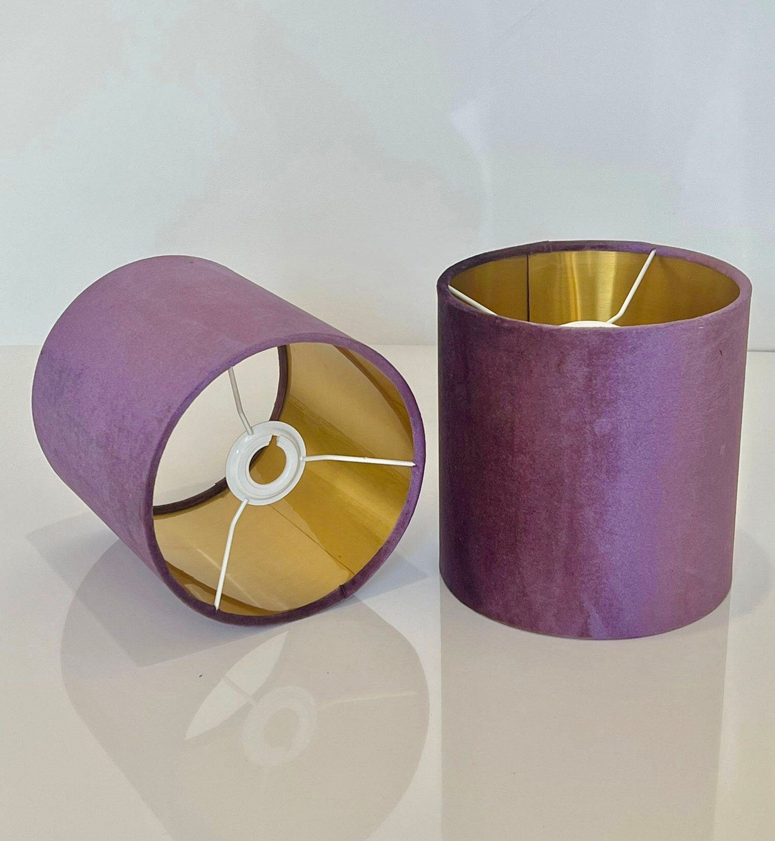 New luxury premium quality glamour lavender aubergine purple velvet fabric with brushed metallics lining lamp shade pendant light shade