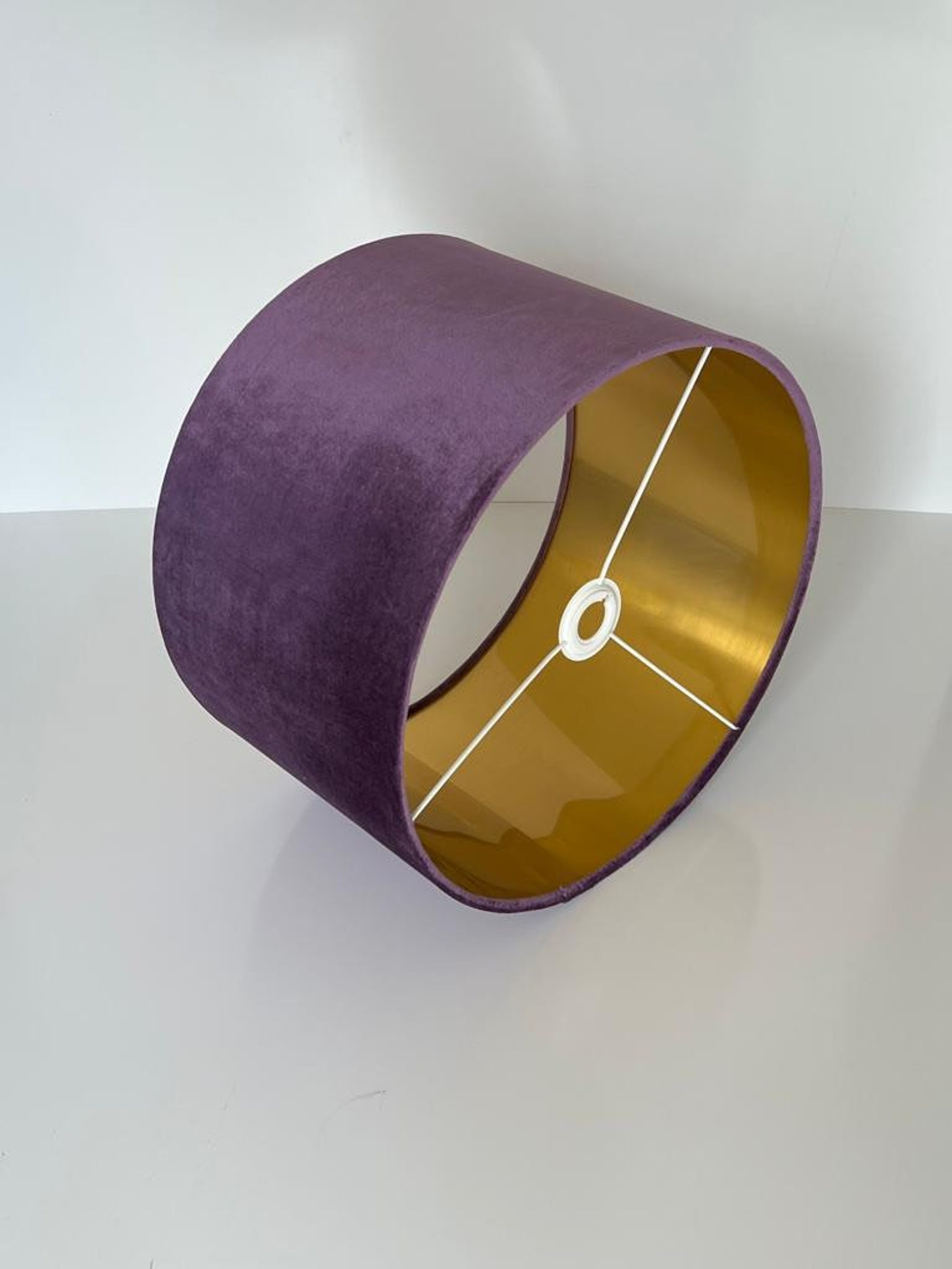 New luxury premium quality glamour lavender aubergine purple velvet fabric with brushed metallics lining lamp shade pendant light shade