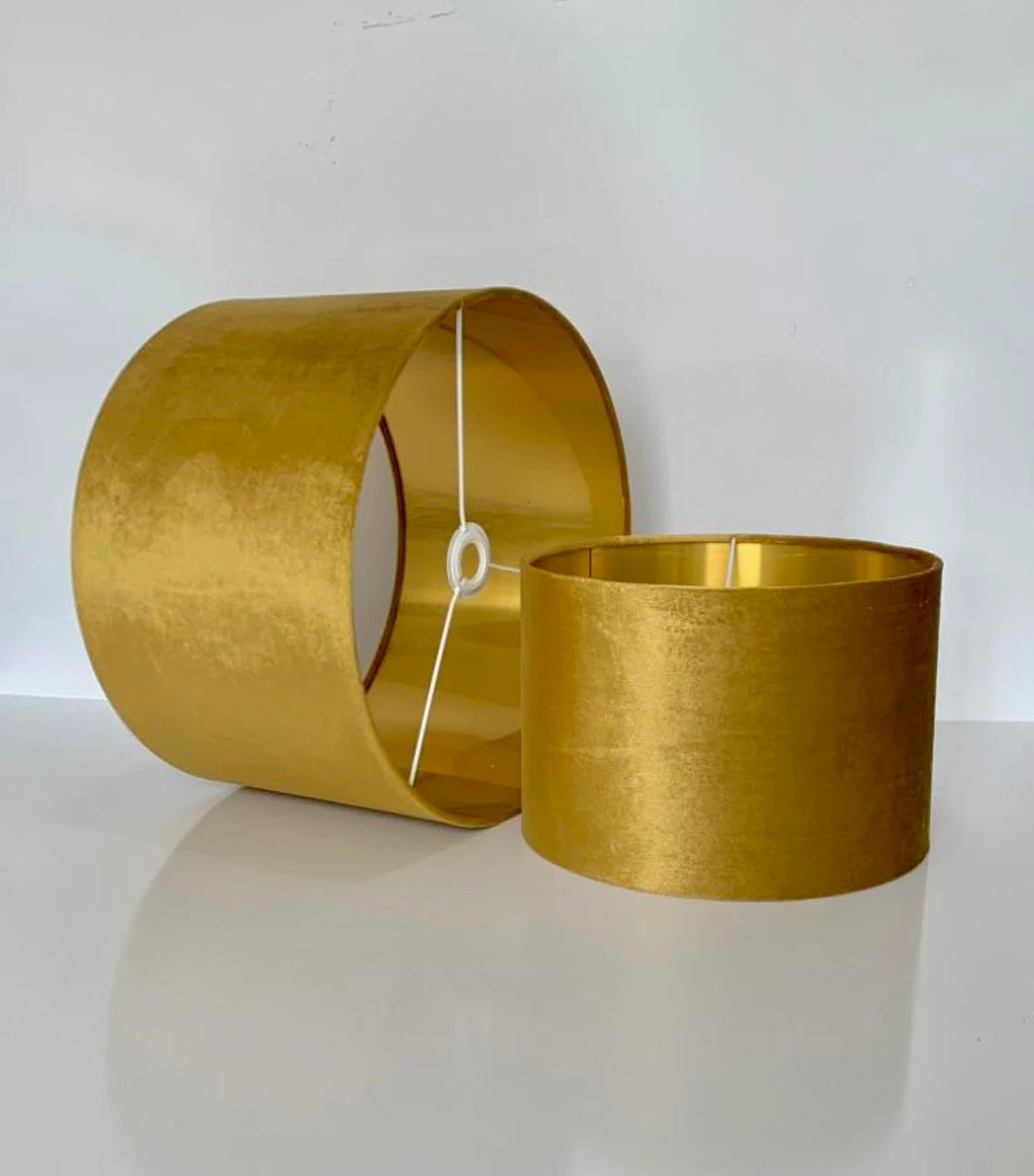 NEW luxury handmade by order DRUM shape glamour mustard gold velvet lamp shade pendant light lamp shade with metallic panels lining
