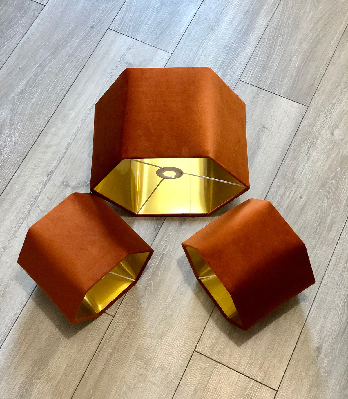 New luxury premium quality hexagon spice rust velvet lamp shade pendant light shade With brushed gold lining