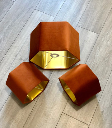 New luxury premium quality hexagon spice rust velvet lamp shade pendant light shade With brushed gold lining
