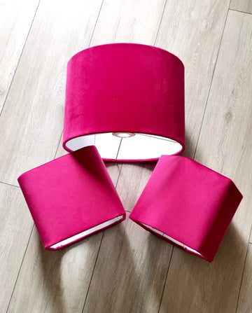 New HQ modern fuchsia pinsoft velvet table and ceiling lamp shade pendant multi sizes And multi sizes drum, hexagon, rounded square, tapered