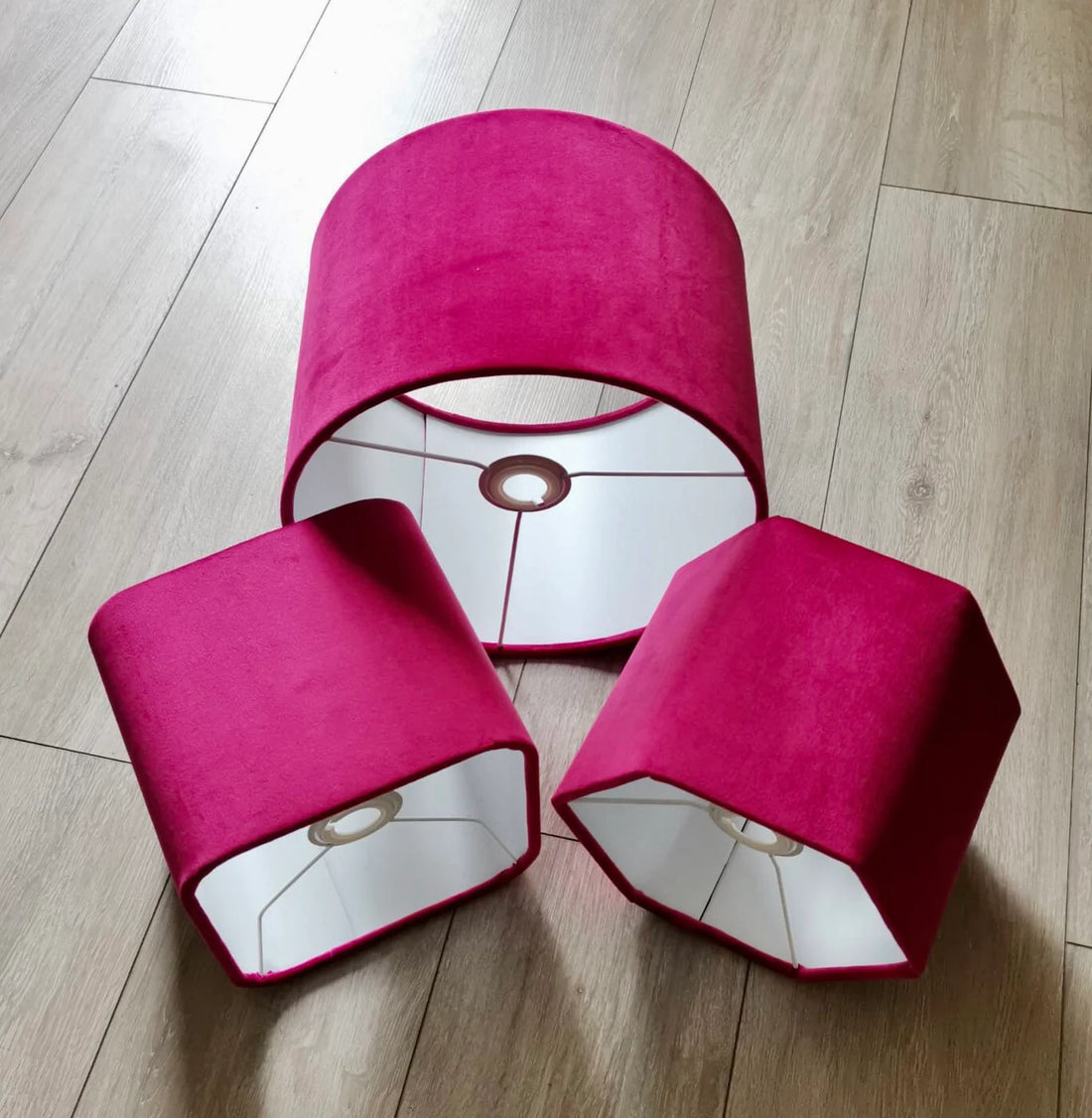 New HQ modern fuchsia pinsoft velvet table and ceiling lamp shade pendant multi sizes And multi sizes drum, hexagon, rounded square, tapered