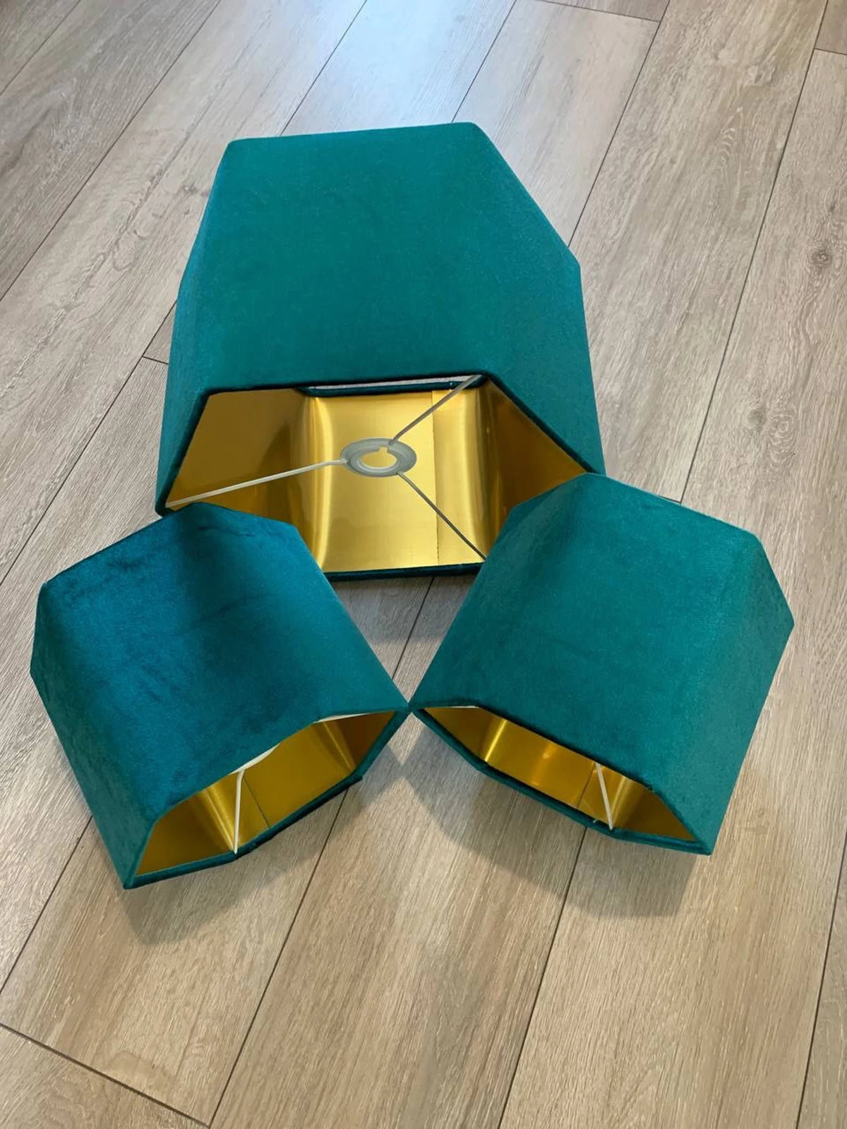 New luxury premium quality hexagon velvet lamp shade pendant light shade turquoise blue With brushed gold lining