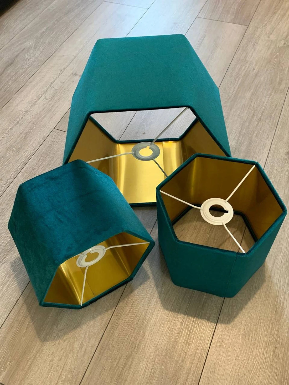 New luxury premium quality hexagon velvet lamp shade pendant light shade turquoise blue With brushed gold lining