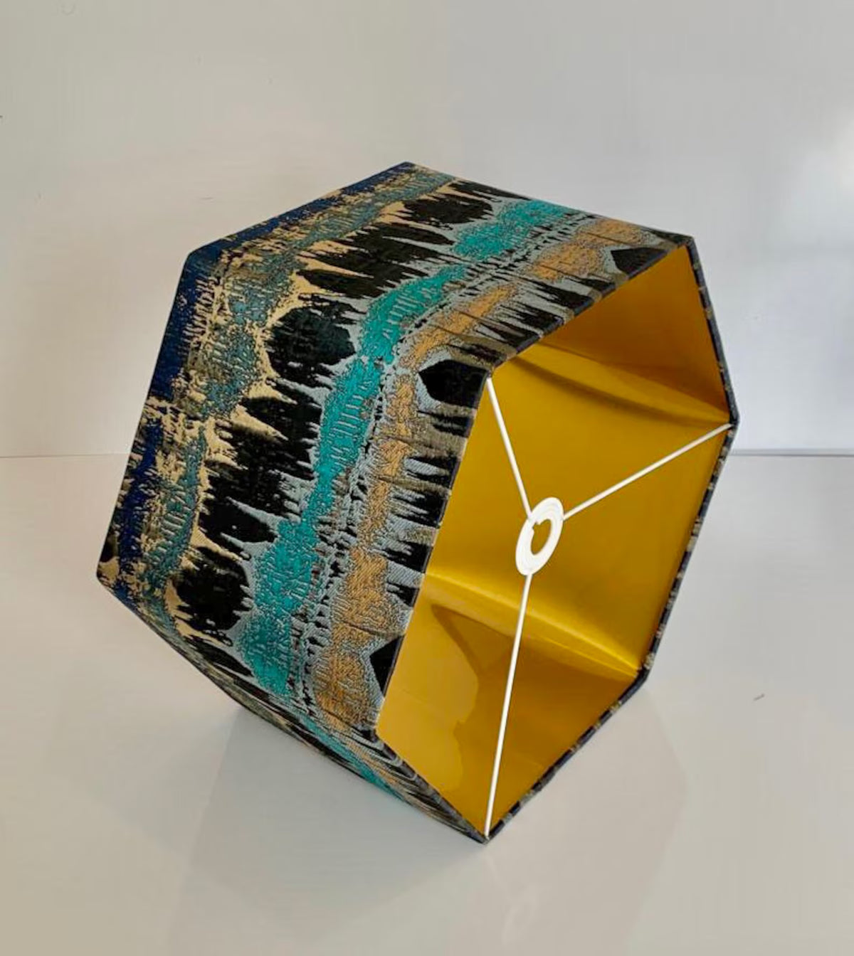 New luxury premium quality hexagon abstract design lamp shade pendant light shade teal blue With brushed gold lining
