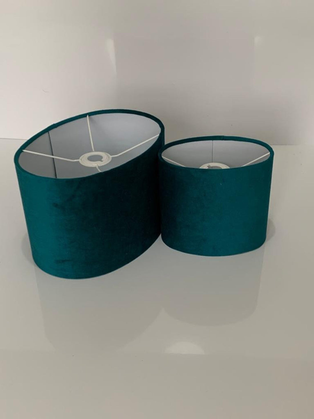 New luxury high quality teal peacock velvet fabric lamp shade oval shape lamp shade