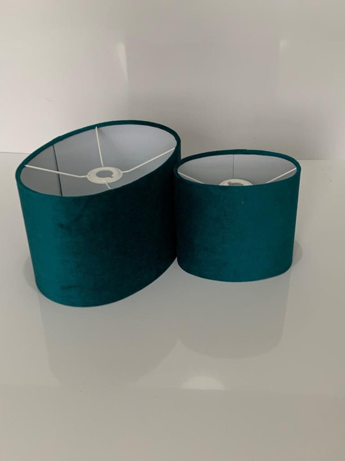 New luxury high quality teal peacock velvet fabric lamp shade oval shape lamp shade