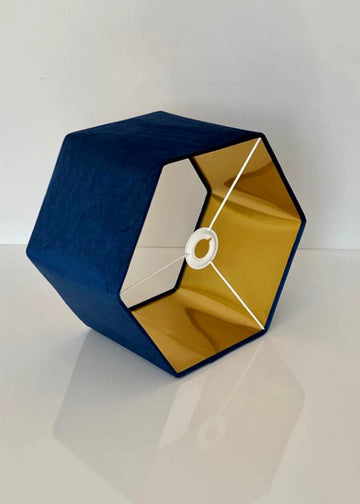 New luxury premium quality hexagon velvet lamp shade pendant light shade navy With brushed gold lining
