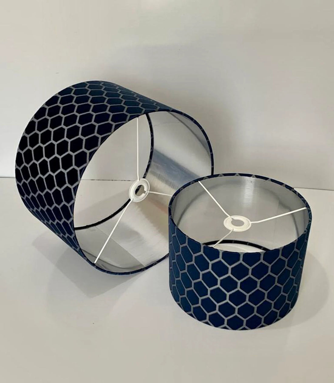 New luxury high quality silk midnight blue honeycomb geometric pattern drum lamp shade suitable for all ceilings and tables lamps