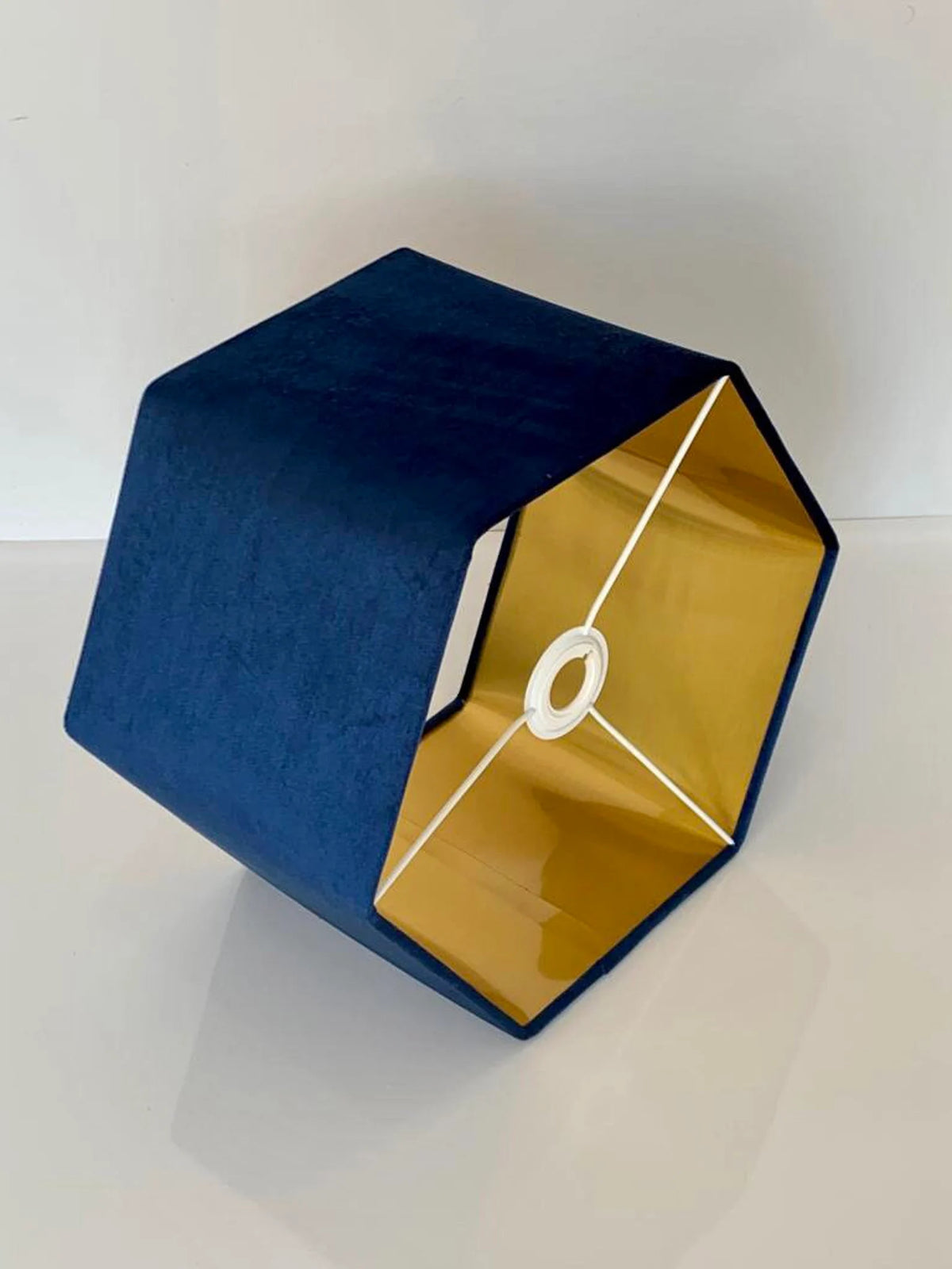 New luxury premium quality hexagon velvet lamp shade pendant light shade navy With brushed gold lining