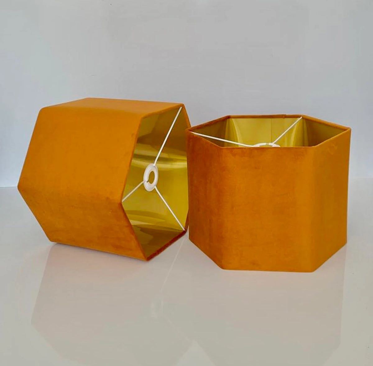 New luxury premium quality hexagon upholstery velvet lamp shade pendant light shade rusty orange With brushed gold lining