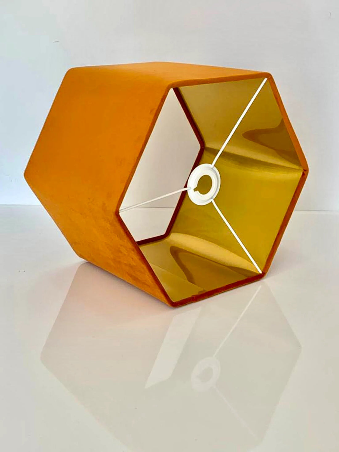 New luxury premium quality hexagon upholstery velvet lamp shade pendant light shade rusty orange With brushed gold lining