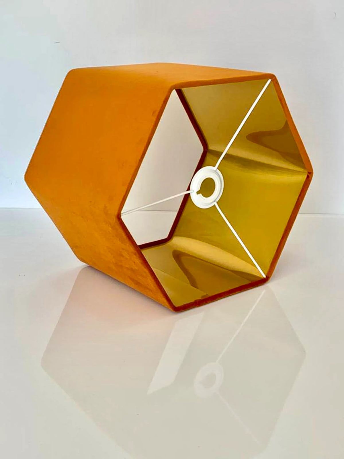 New luxury premium quality hexagon upholstery velvet lamp shade pendant light shade rusty orange With brushed gold lining
