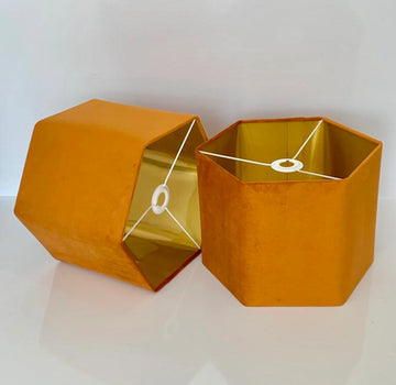 New luxury premium quality hexagon upholstery velvet lamp shade pendant light shade rusty orange With brushed gold lining