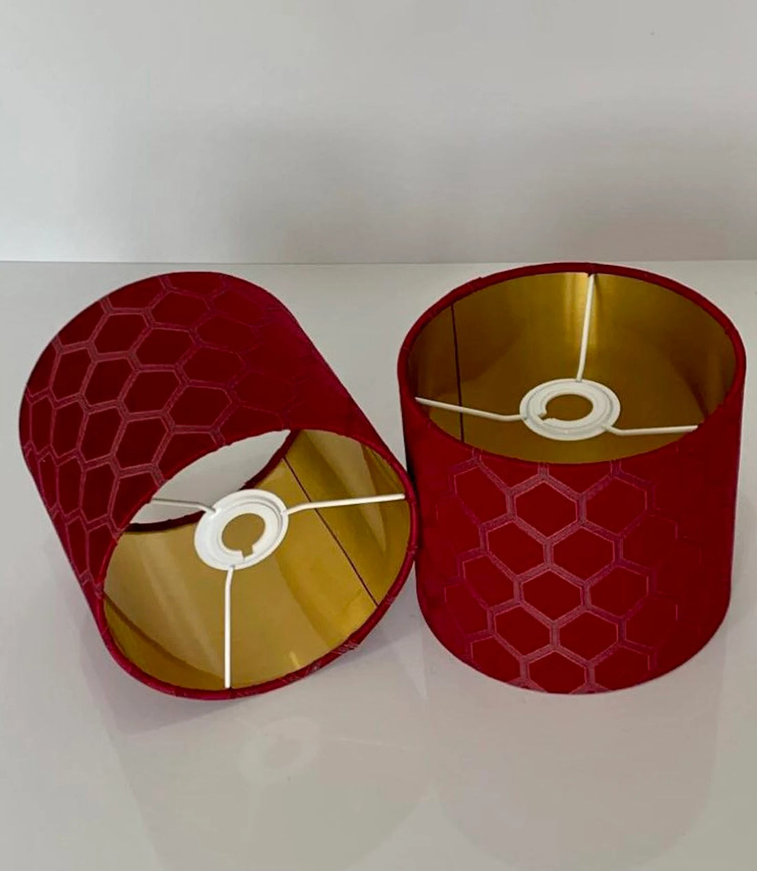 New luxury high quality dark red silk eternity geometric honeycomb pattern drum lamp shade suitable for ceiling and tables