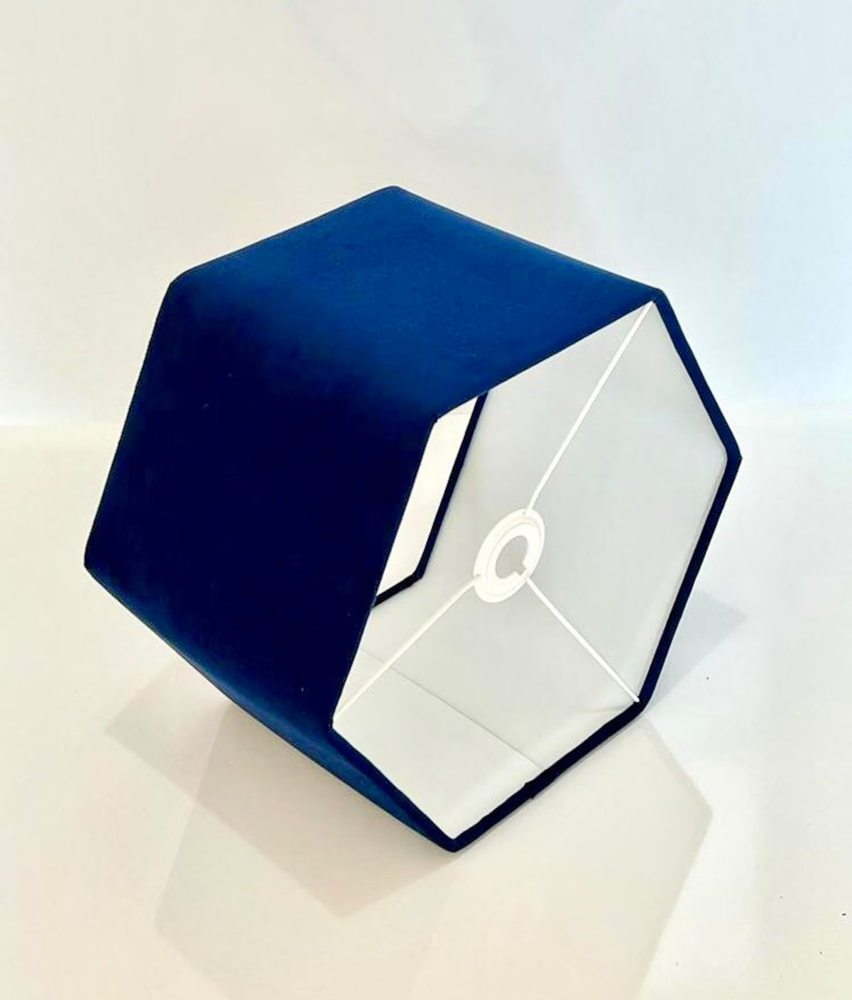 New high quality luxury upholstery velvet royal blue fabric hexagon lamp shade pendant light shade