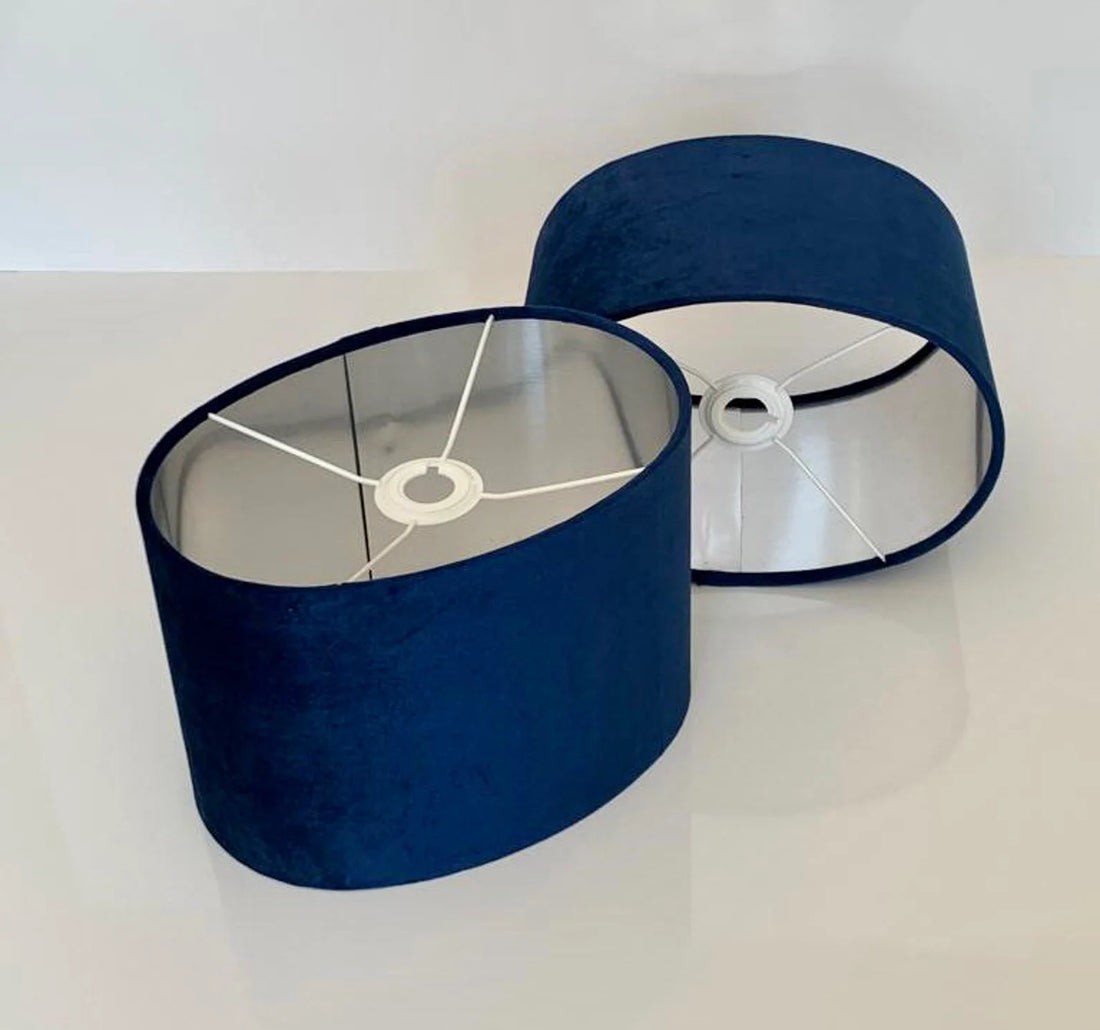New luxury high quality navy blue velvet fabric lamp shade oval shape lamp shade OVAL with silver lining