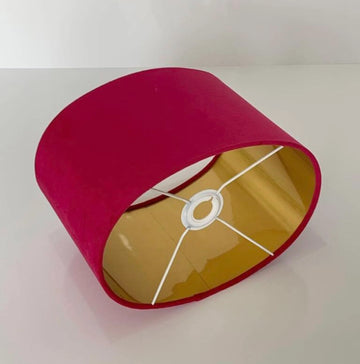 New luxury high quality HOT PINK velvet fabric lamp shade oval shape lamp shade OVAL with silver lining