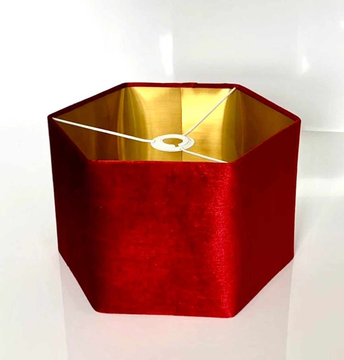 New luxury premium quality red hexagon velvet lamp shade pendant light shade dark red With brushed gold lining
