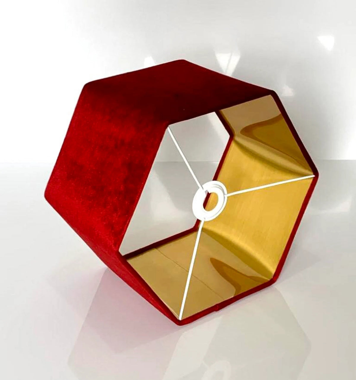 New luxury premium quality red hexagon velvet lamp shade pendant light shade dark red With brushed gold lining