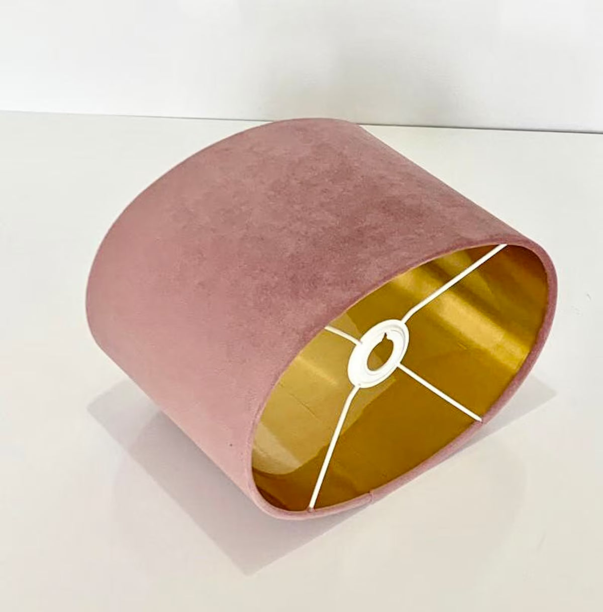 New luxury high quality english rose pink velvet fabric lamp shade oval shape lamp shade OVAL metallic lining