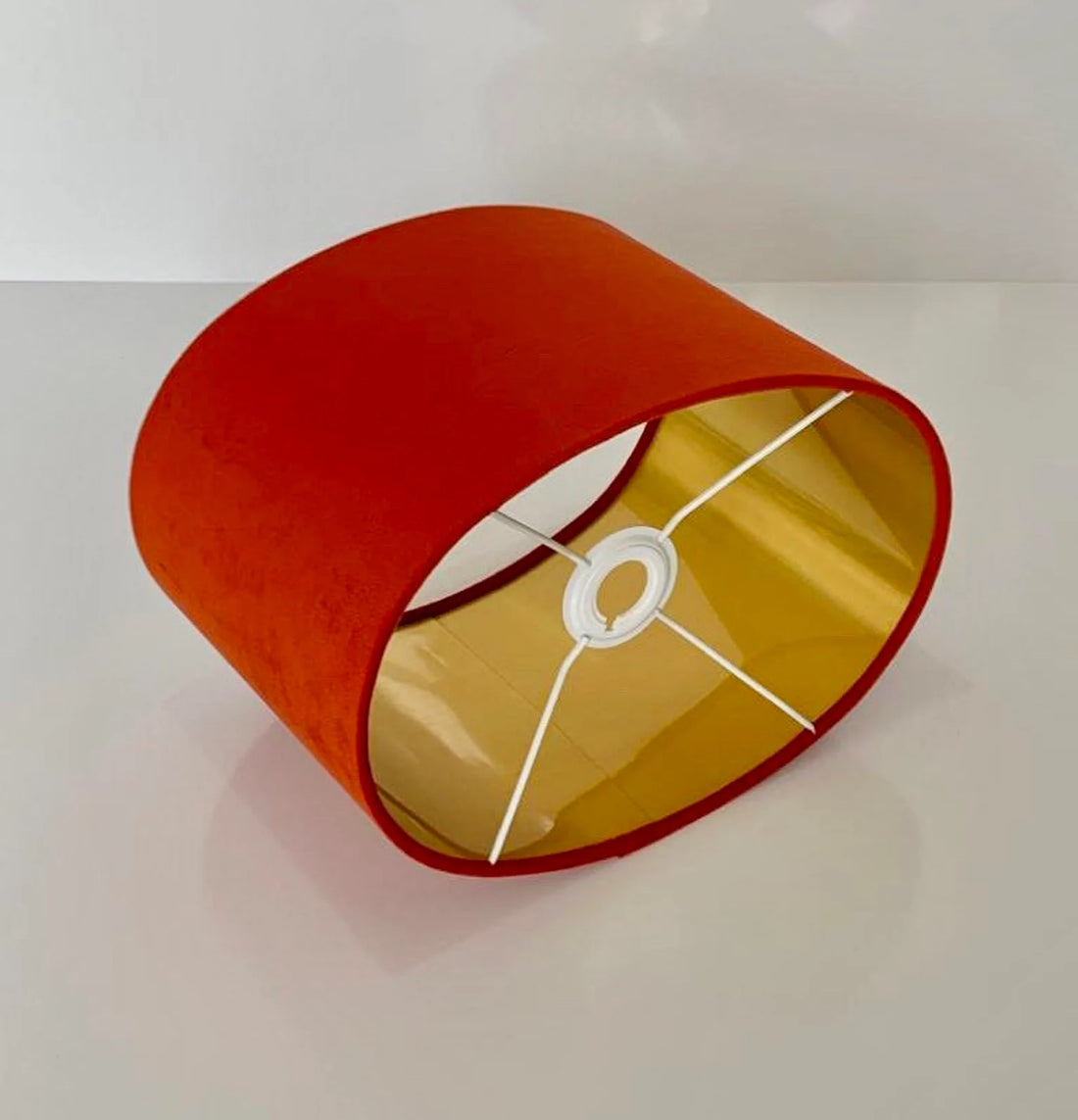 New luxury high quality pumpkin orange velvet fabric lamp shade oval shape lamp shade OVAL with silver lining