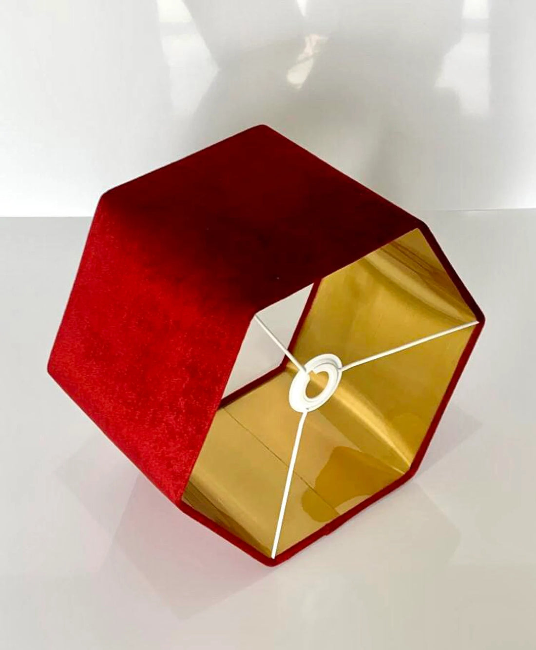 New luxury premium quality red hexagon velvet lamp shade pendant light shade dark red With brushed gold lining