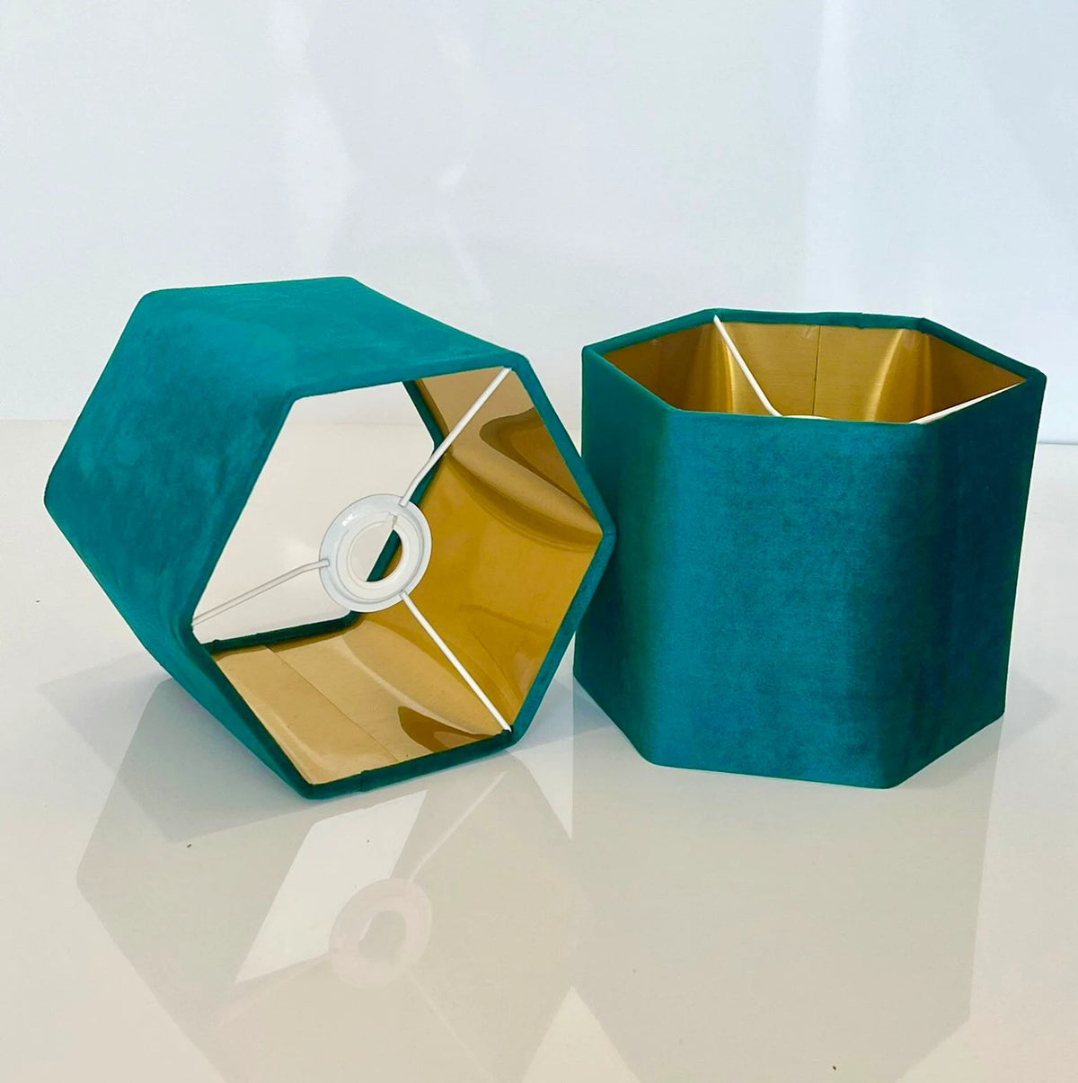 New luxury premium quality hexagon turquoise velvet lamp shade pendant light shade With brushed gold lining
