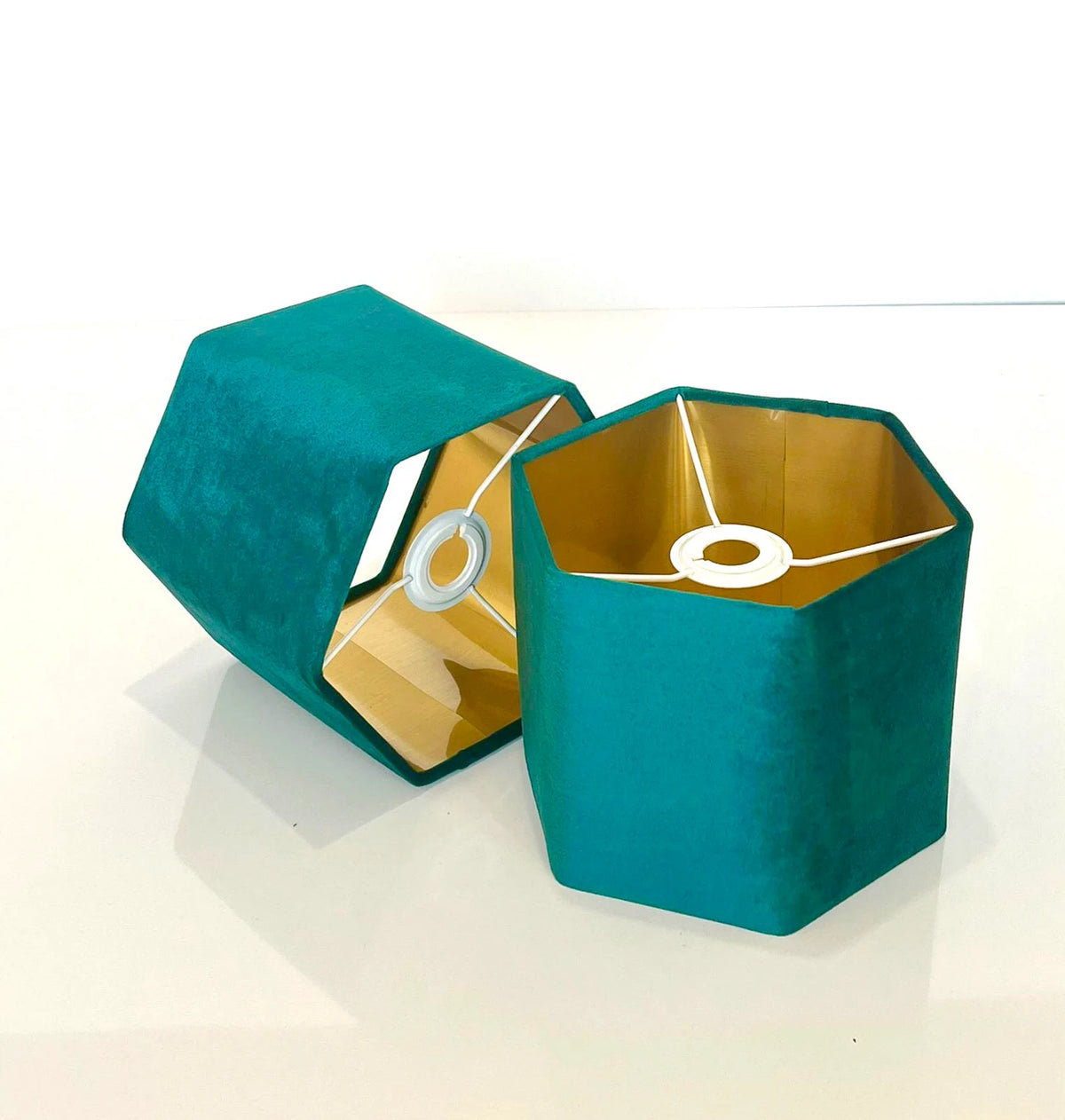 New luxury premium quality hexagon turquoise velvet lamp shade pendant light shade With brushed gold lining