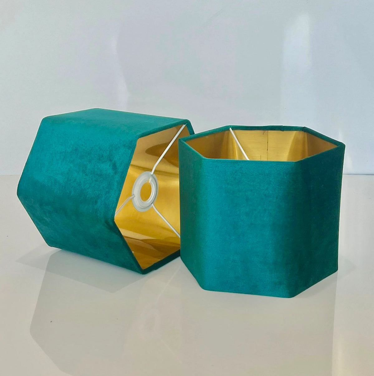 New luxury premium quality hexagon turquoise velvet lamp shade pendant light shade With brushed gold lining