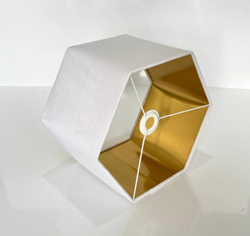 New luxury premium quality white velvet hexagon velvet lamp shade pendant light shade white velvet With brushed gold lining