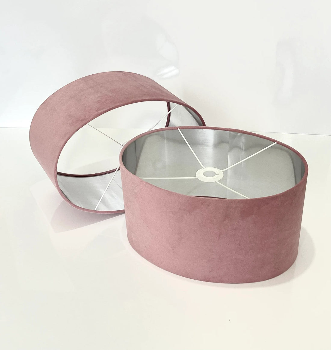 New luxury high quality english rose pink velvet fabric lamp shade oval shape lamp shade OVAL metallic lining