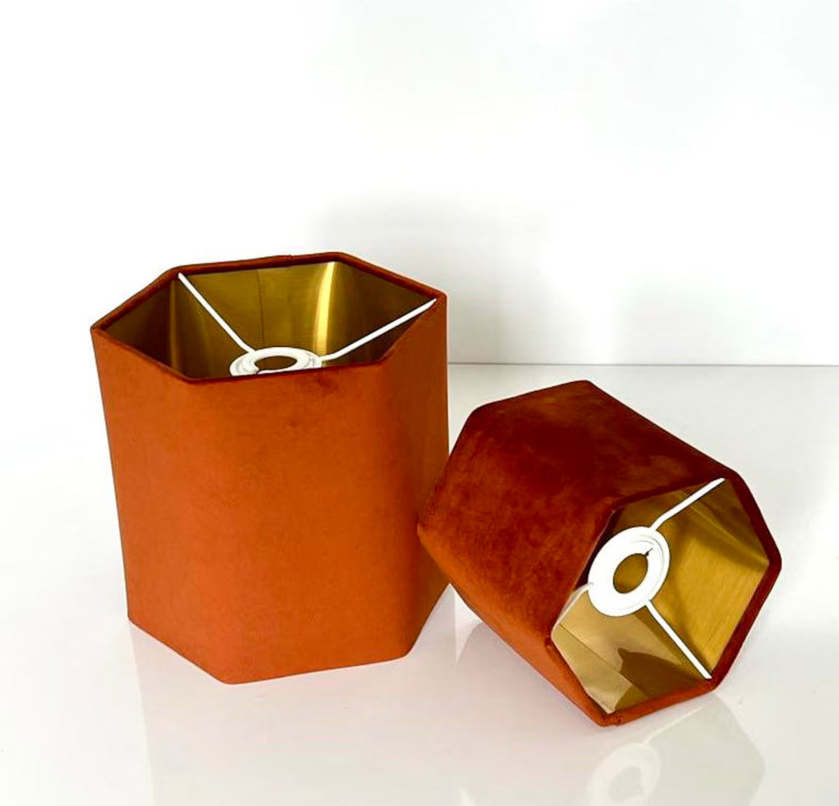 New luxury premium quality hexagon spice rust velvet lamp shade pendant light shade With brushed gold lining