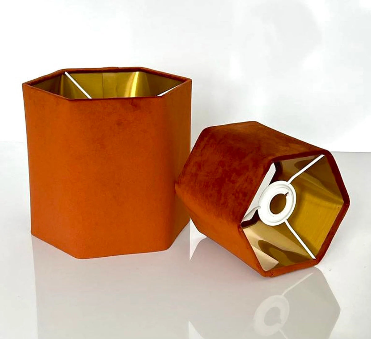 New luxury premium quality hexagon spice rust velvet lamp shade pendant light shade With brushed gold lining