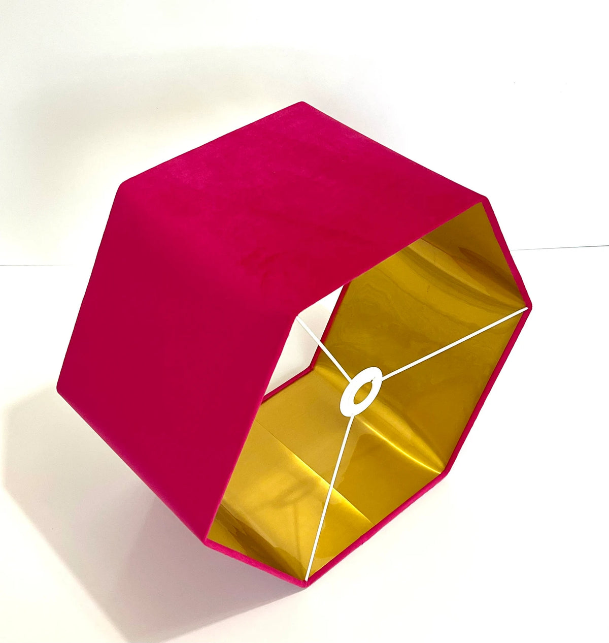 New luxury premium quality hexagon velvet lamp shade pendant light shade hot pink velvet With brushed gold lining