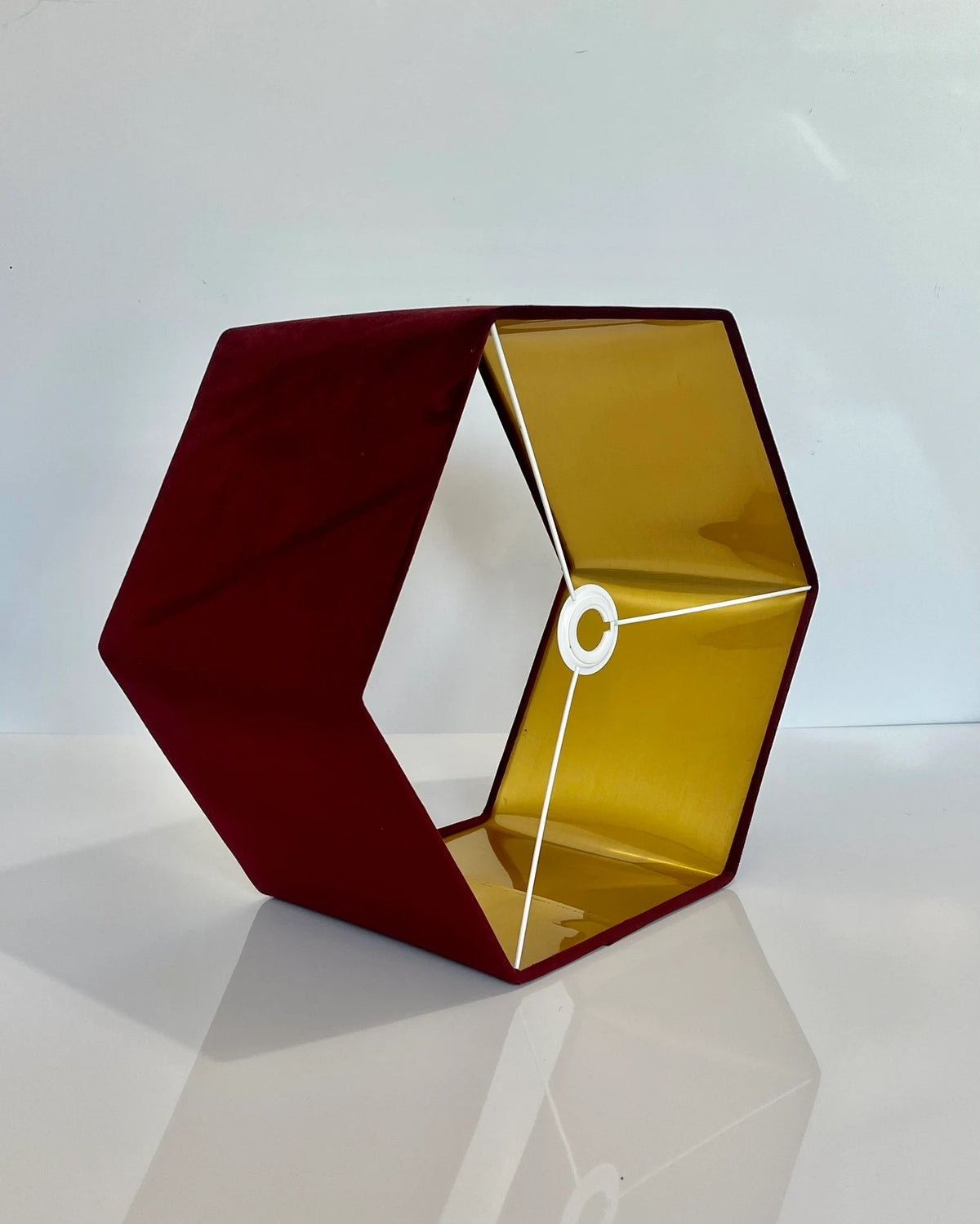New luxury premium quality hexagon upholstery velvet lamp shade pendant light shade burgundy With brushed gold lining