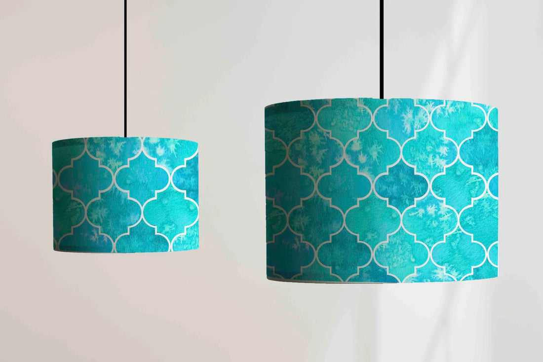 New made to order lamp shade moroccan pattern mixed fabric aqua blue marble effect Moroccan pattern lamp shade pendant light shade