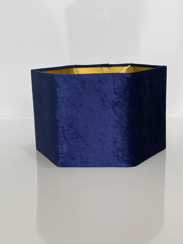 New luxury premium quality hexagon velvet lamp shade pendant light shade navy With brushed gold lining