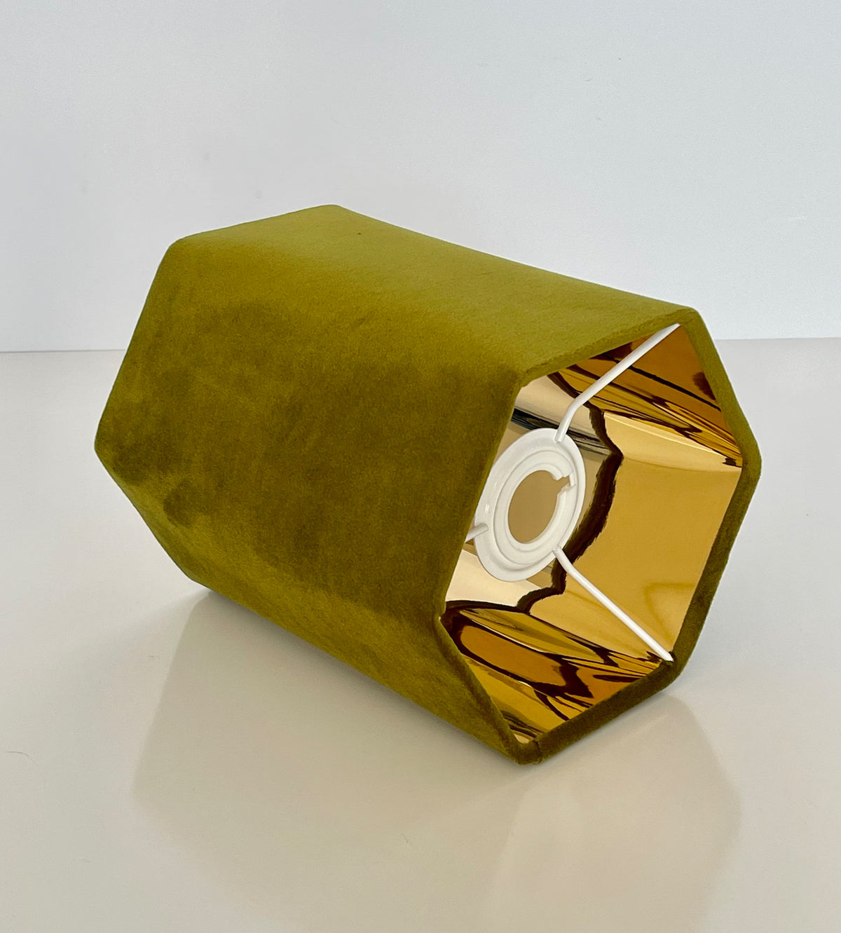 New luxury premium quality hexagon velvet lamp shade pendant light shade olive green With mirror gold lining