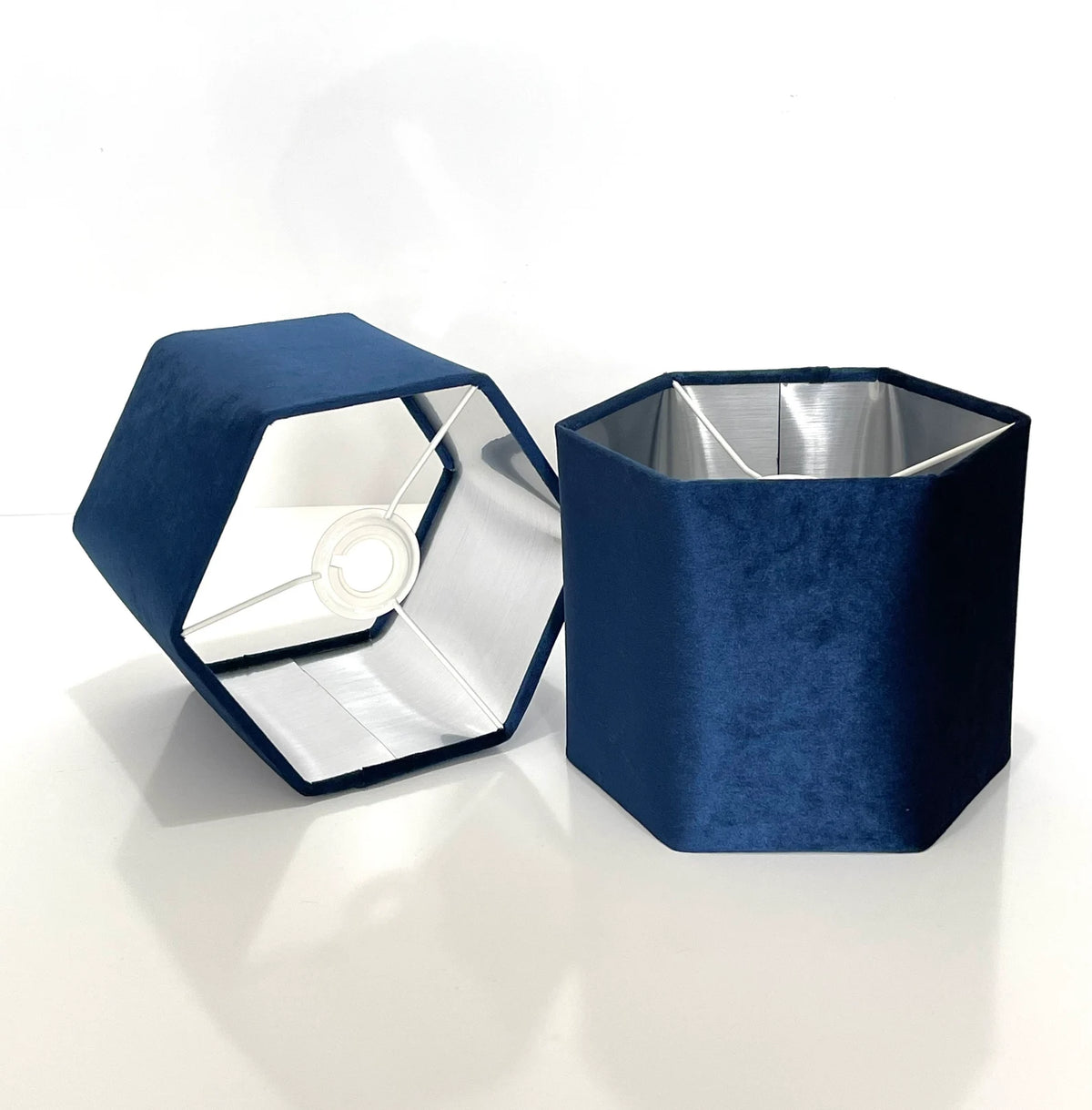 New luxury premium quality hexagon velvet lamp shade pendant light shade navy With brushed gold lining