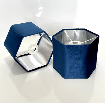 New luxury premium quality hexagon velvet lamp shade pendant light shade navy With brushed silver lining