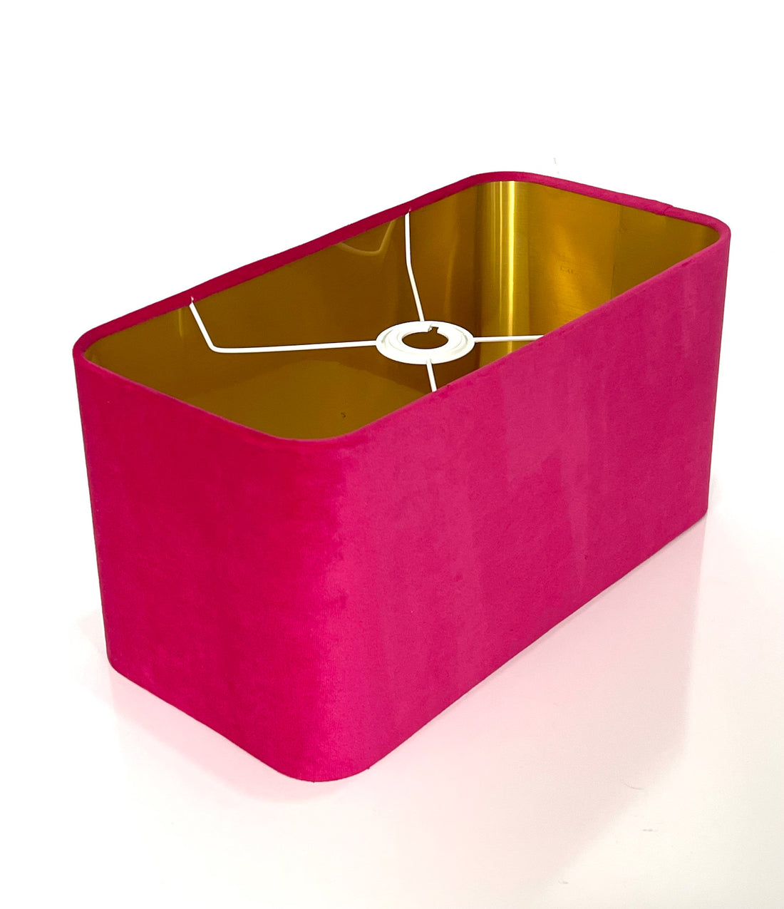 New luxury velvet hot pink lamp shade and pendant light shade rounded rectangular shape with metallic panels lining