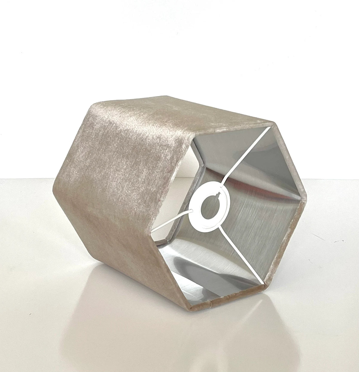 New luxury premium quality hexagon velvet lamp shade pendant light shade stone neutral velvet With brushed silver lining