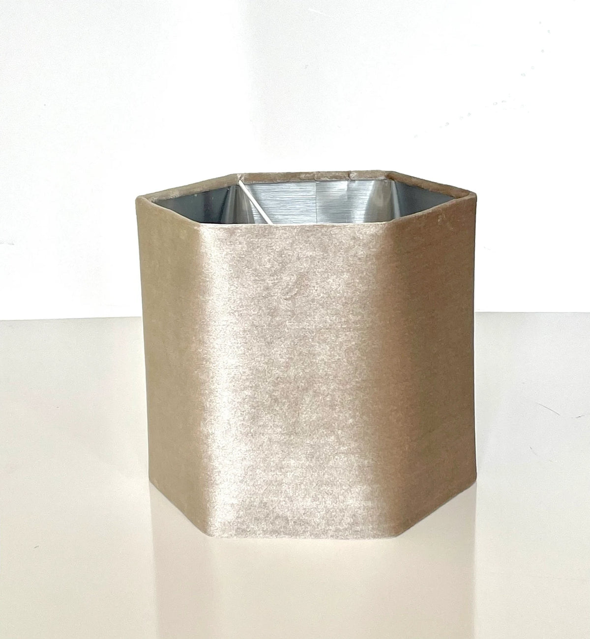New luxury premium quality hexagon velvet lamp shade pendant light shade stone neutral velvet With brushed silver lining