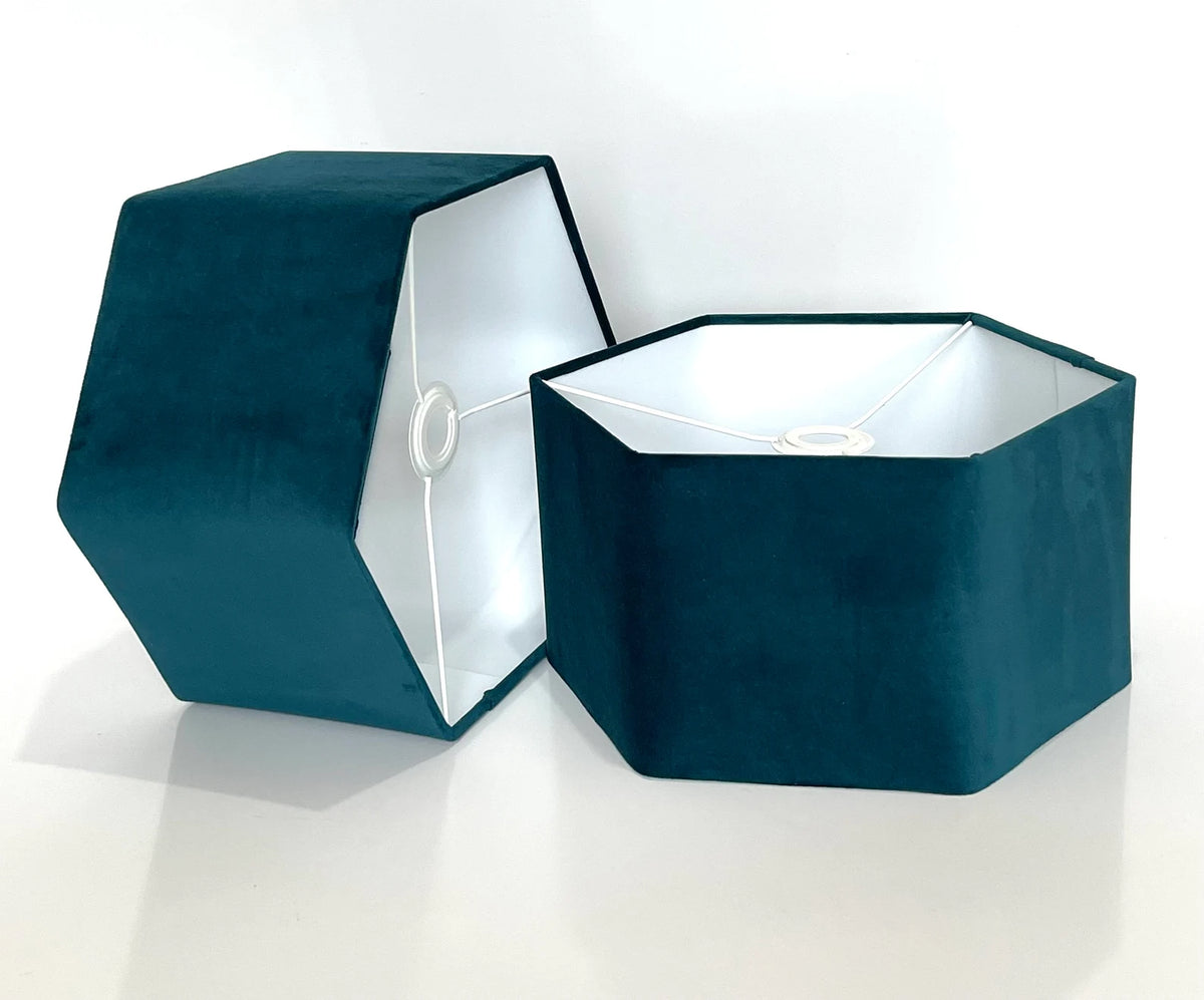 New high quality luxury upholstery velvet teal velvet hexagon lamp shade pendant light shade