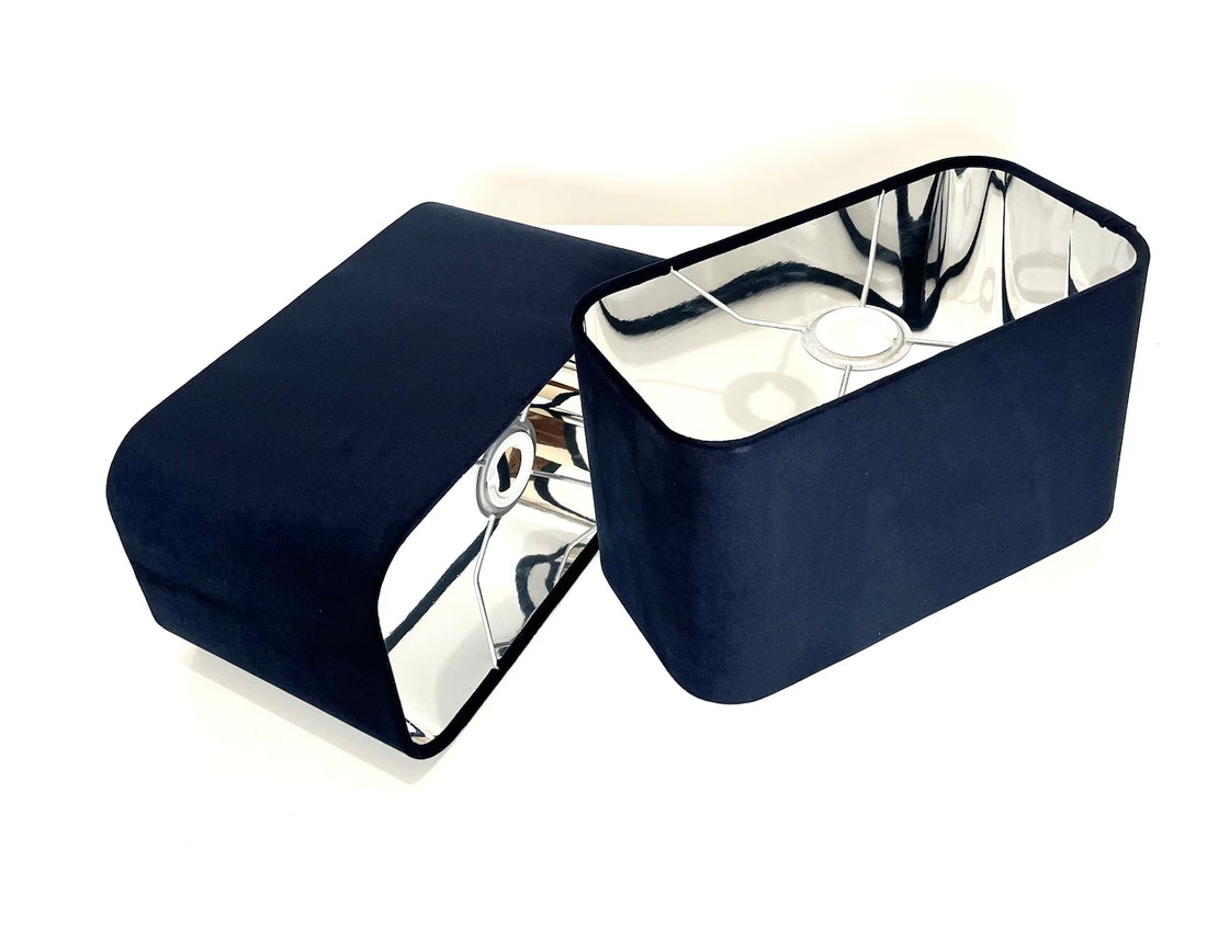 New luxury velvet dark blue lamp shade and pendant light shade rounded rectangular shape with mirror panels lining