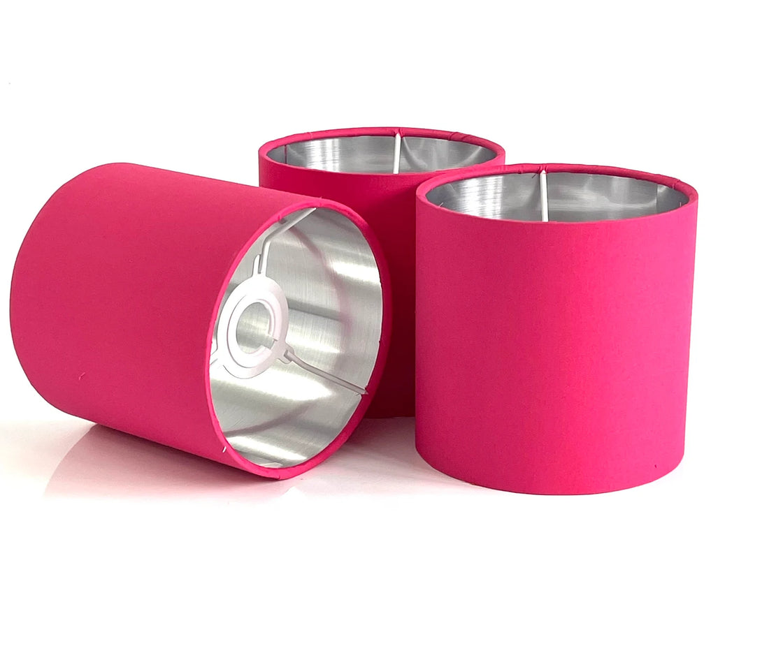 New high quality luxury cerise bright pink cotton fabric lamp shade pendant light drum shape with metallic linings